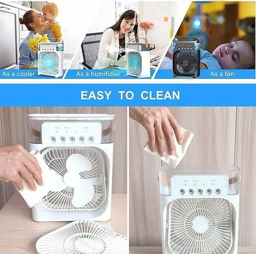 Portable Mini Air Cooler With 7-Color LED, 3 Speeds, Timer & Spray Modes USB AC For Home/Office