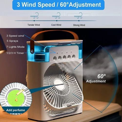 Portable Mini Air Cooler With 7-Color LED, 3 Speeds, Timer & Spray Modes USB AC For Home/Office