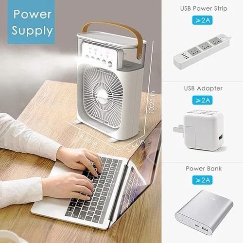 Portable Mini Air Cooler With 7-Color LED, 3 Speeds, Timer & Spray Modes USB AC For Home/Office