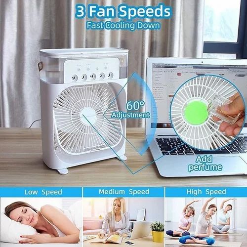 Portable Mini Air Cooler With 7-Color LED, 3 Speeds, Timer & Spray Modes USB AC For Home/Office