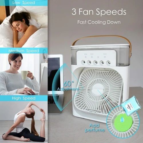 Portable Mini Air Cooler With 7-Color LED, 3 Speeds, Timer & Spray Modes USB AC For Home/Office