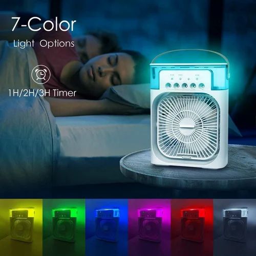 Portable Mini Air Cooler With 7-Color LED, 3 Speeds, Timer & Spray Modes USB AC For Home/Office