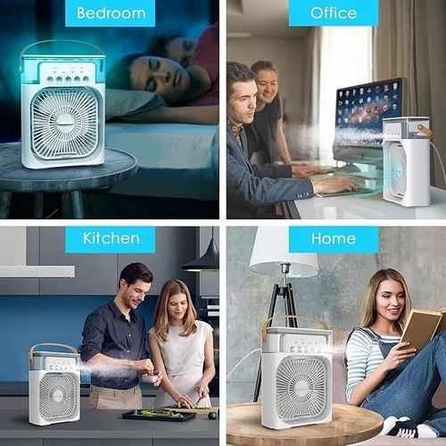 Portable Mini Air Cooler With 7-Color LED, 3 Speeds, Timer & Spray Modes USB AC For Home/Office